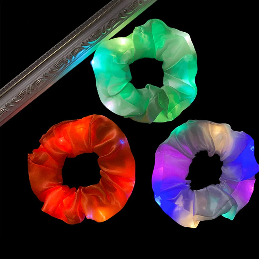 LED Flash Velvet Scrunchies Elastic Hairband For Women